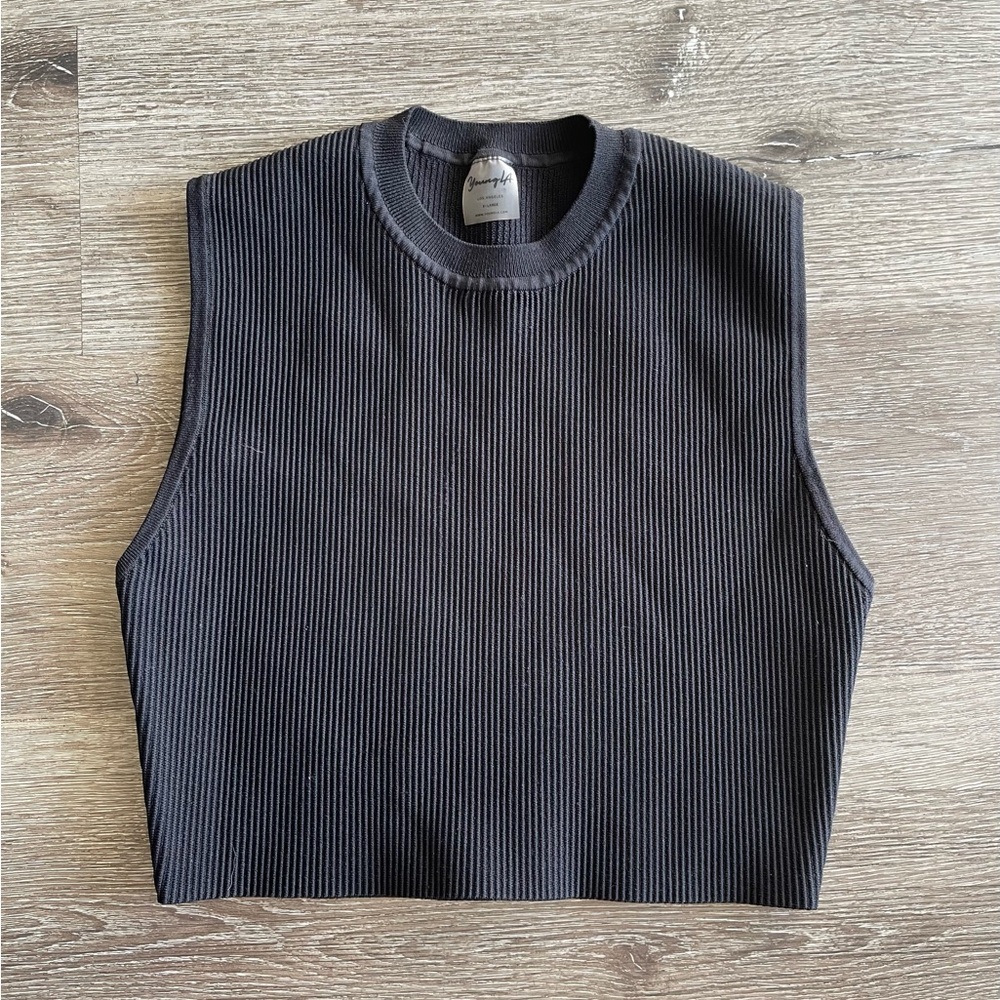 YoungLA Black Ribbed Sleeveless Crop Top, Size XL